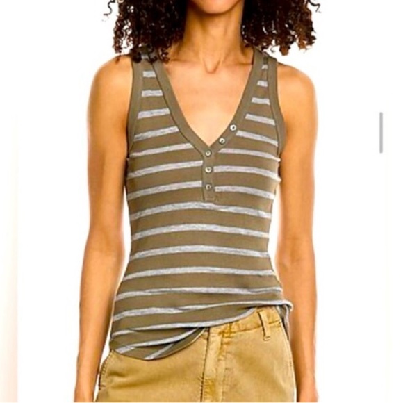 Evereve Tops - Evereve Olive and Gray Striped Tank Top
